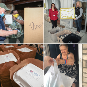 photos of people volunteering, collecting and delivering supplies for seniors