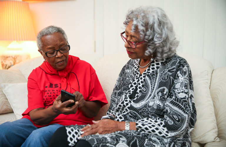 Seniors using phone