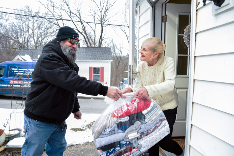 senior receives a clothing delivery