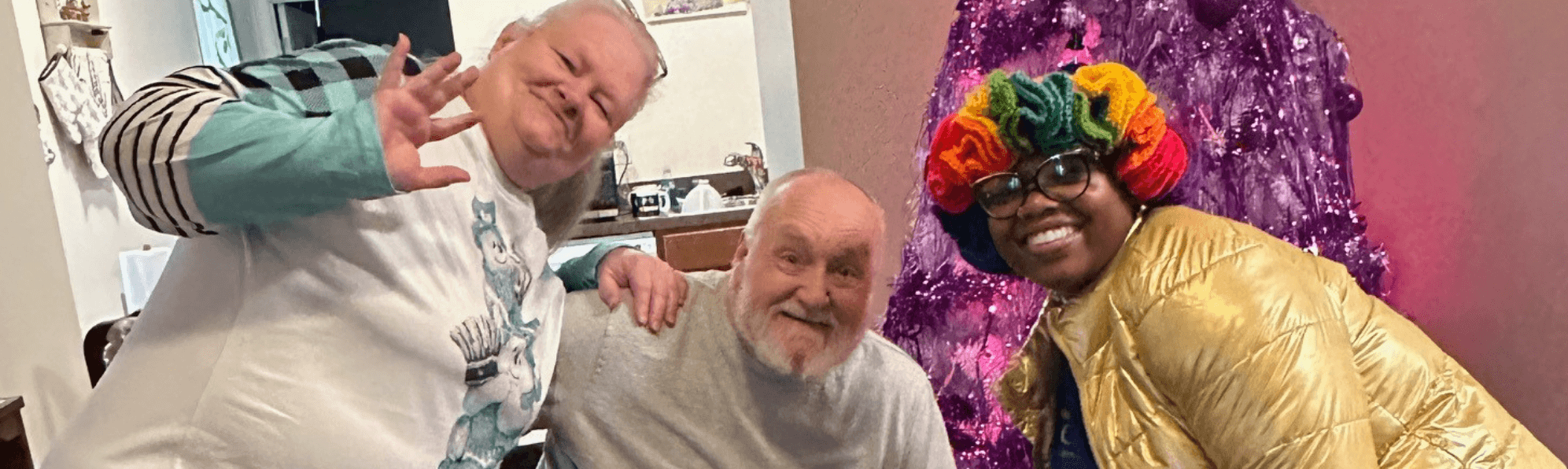 employee having fun with seniors